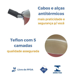 Jogo de Panelas Kit 9 Pçs Antiaderente Tampa Vidro Teflon - Vamos às Compras